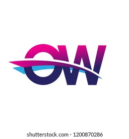 initial letter OW logotype company name colored blue and magenta swoosh design. vector logo for business and company