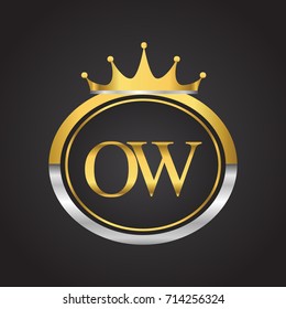 initial letter OW logotype company name with oval shape and crown, gold and silver color. vector logo for business and company identity.