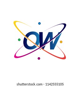 initial letter OW logotype science icon colored blue, red, green and yellow swoosh design. vector logo for business and company identity.
