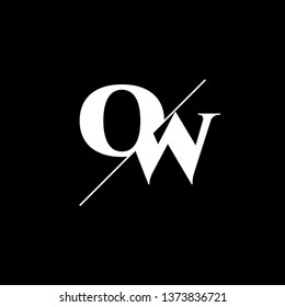 Initial Letter OW Monogram Sliced. Logo template isolated on black background