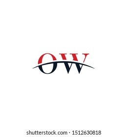 Initial letter OW, overlapping movement swoosh horizon logo company design inspiration in red and dark blue color vector