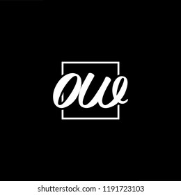 Initial letter OW WO minimalist art monogram shape logo, white color on black background