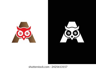 Initial letter A with owl modern company business logo icon. Simple and creative owl logo design vector, combination of letter A and owl.