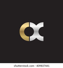 initial letter ox linked round lowercase logo gold silver black background