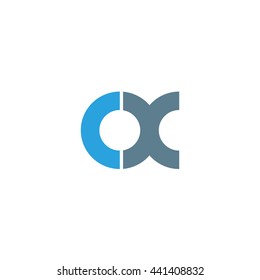 initial letter ox linked round lowercase logo blue
