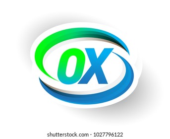 initial letter OX logotype company name colored blue and green swoosh design, modern logo concept. vector logo for business and company identity.