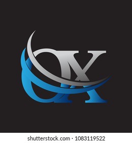 initial letter OX logotype company name colored blue and grey swoosh design. vector logo for business and company identity.