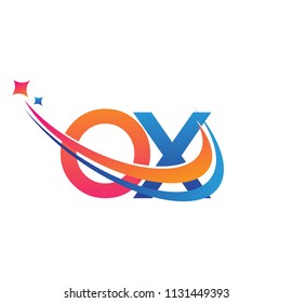 initial letter OX logotype company name colored orange, red and blue swoosh star design. vector logo for business and company identity.
