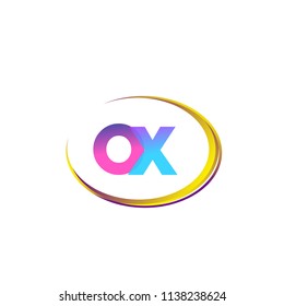 initial letter OX logotype company name, coloreful and swoosh design. vector logo for business and company identity.