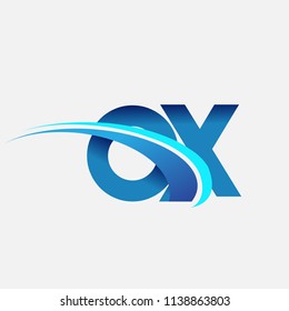 initial letter OX logotype company name colored blue and swoosh design. vector logo for business and company identity.
