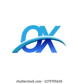 initial letter OX logotype company name colored blue and swoosh design. vector logo for business and company identity.