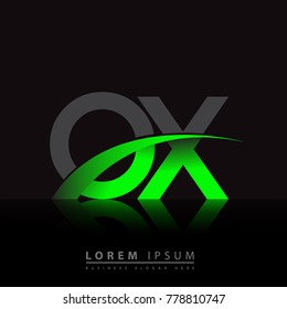 initial letter OX logotype company name colored green and black swoosh design. vector logo for business and company identity.
