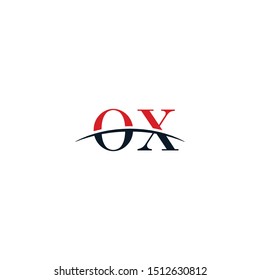 Initial letter OX, overlapping movement swoosh horizon logo company design inspiration in red and dark blue color vector