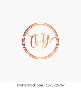 initial letter OY handwritten with circle element template. Creative fashion logo design, couple initial name , beauty icon. Logo with hand drawn style for wedding concept - vector