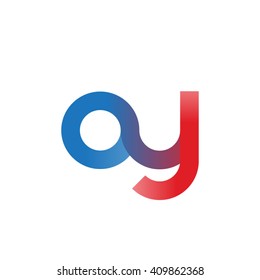 initial letter oy linked round lowercase logo blue red