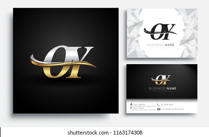 initial letter OY logotype company name colored gold and silver swoosh design. Vector sets for business identity on white background.