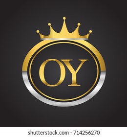 initial letter OY logotype company name with oval shape and crown, gold and silver color. vector logo for business and company identity.