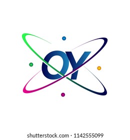 initial letter OY logotype science icon colored blue, red, green and yellow swoosh design. vector logo for business and company identity.
