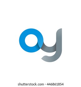 initial letter oy modern linked circle round lowercase logo blue gray