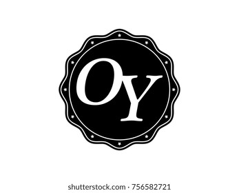 Initial letter OY monogram logo black seal stamp lace