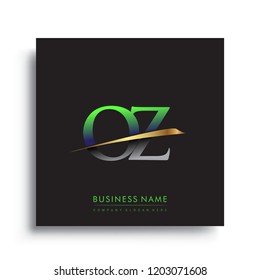 initial letter OZ logotype company name colored green and gold swoosh design. vector logo for business and company