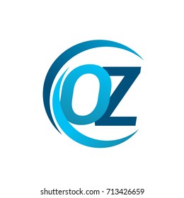 initial letter OZ logotype company name blue circle and swoosh design. vector logo for business and company identity.