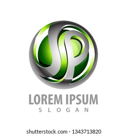 Initial letter P in 3D green sphere concept design. Symbol graphic template element 