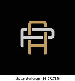 Initial letter P and A, PA, AP, overlapping interlock logo, monogram line art style, silver gold on black background