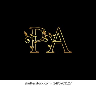 Initial letter P and A, PA, Gold Logo Icon, classy gold letter monogram logo icon suitable for boutique,restaurant, wedding service, hotel or business 