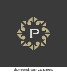 Initial letter P abstract floral logo with heart monogram icon in elegant style