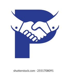 Concepto inicial del logotipo del Acuerdo de la letra P con la Plantilla del Vector del icono del apretón de manos