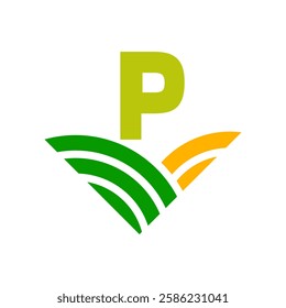 Initial Letter P Agriculture Logo Concept For Farming Symbol Vector Template