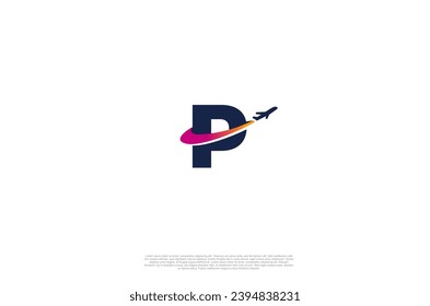 Initial Letter P and airplane for agency travel check, transport, logistics, delivery logo design. Vector illustration template
