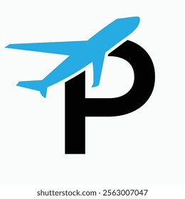 Initial Letter P Airplane Logo Concept For Travel Symbol And Transportation Sign