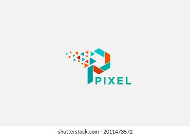 Letra inicial Letra P estilo de píxel de píxel logotipo ilustración de diseño vectorial. logotipo utilizable para tecnología, aplicación, plantilla de ilustración de iconos web