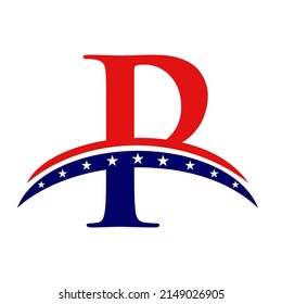 Initial Letter P American Logo for Business, Corporate and Company Sign. USA American Logo on Letter P Vector Template