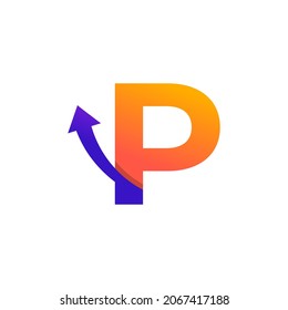 Anfangsbuchstabe P Pfeil nach oben Logo Symbol. Gut für Unternehmen, Reisen, Start-up, Logistik und Graph-Logos