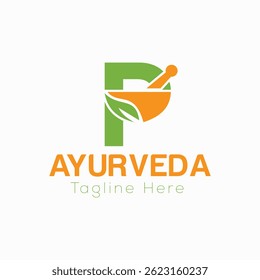 Letra Inicial P Ayurveda Eco Logo Design, Modelo Vetor Conceito Farmácia