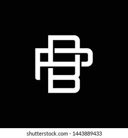 Initial letter P and B, PB, BP, overlapping interlock monogram logo, white color on black background