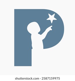 Initial Letter P Baby and Star Symbol For Kinds Logo Design