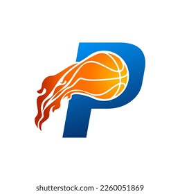 Initial Letter P Basketball Logo Concept with fireball