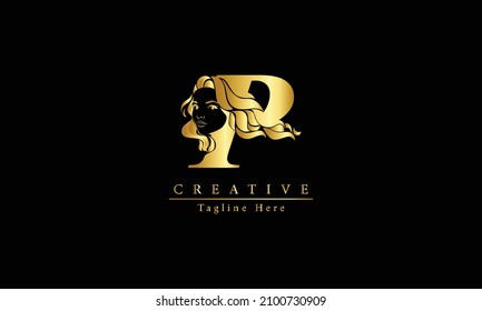 Letra inicial P Icono del vector del logotipo de la cara de belleza