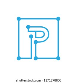 initial letter p blockchain logo square outline stroke