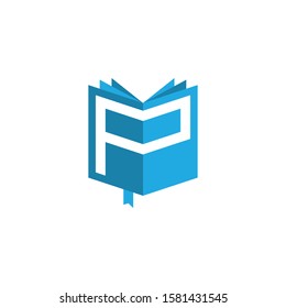 initial letter p book logo vector blue color