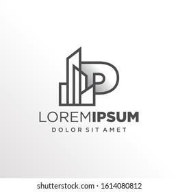 Initial Letter P with Buildings Logo Design