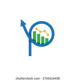Anfangsbuchstabe P Firmenlogo, Marketing Graph Fortschritt, Unternehmenskarte, einfacher Logo-Stil