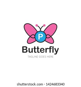 initial letter p butterfly logo and icon vector illustration design template