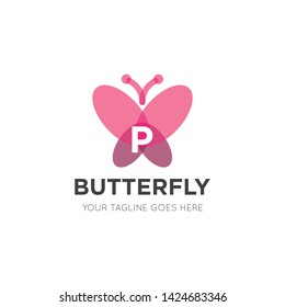initial letter p butterfly logo and icon vector illustration design template