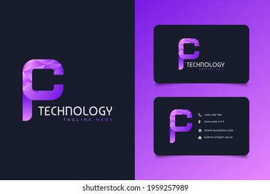 Initial Letter P and C Logo in Colorful Gradient with Modern and Futuristic Concept
