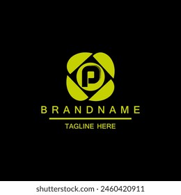 initial letter P with camera lens logo design template